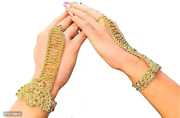 Gold Plated Hath Phool/Hand Thong/Pearl Bracelet/Finger Ring Bracelet Best Accessories for Bride-thumb3