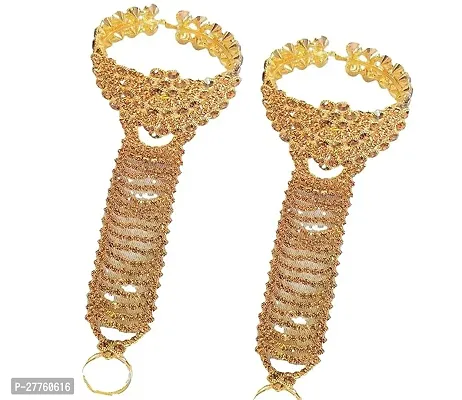 Gold Plated Hath Phool/Hand Thong/Pearl Bracelet/Finger Ring Bracelet Best Accessories for Bride-thumb0