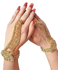 Gold Plated Hath Phool/Hand Thong/Pearl Bracelet/Finger Ring Bracelet Best Accessories for Bride-thumb3