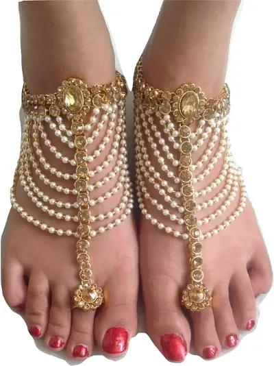 Plated Bridal Anklet Set with Midi Toe Ring in Pajeb For Women and Girls (Pair of 1)