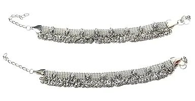 Womensky Silver Plated  Brass Stylish Thin Size Anklets Kolusu Payal Ghungroo for Women (White  Silver)-thumb1