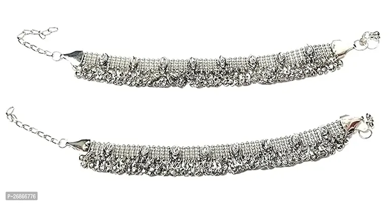 Womensky Silver Plated  Brass Stylish Thin Size Anklets Kolusu Payal Ghungroo for Women (White  Silver)-thumb2