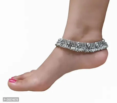 WomenSky Combo Jewellery German Silver Plated Stylish Handmade Anklets for Girls and Women-thumb4
