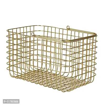 A TRENDY HANDICRAFTS Wire Metal Square Decorative Basket Gold Finish (Size - 10 x 8 x 7 Ht,Pack of 1)-thumb0