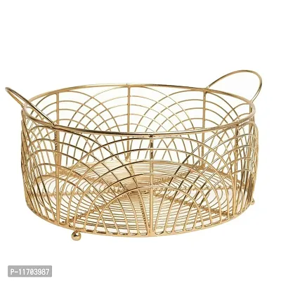 A TRENDY HANDICRAFTS Cast Iron Plated Decorative Wire Round Basket (Gold, 10 Inch Diameter