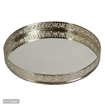 A TRENDY HANDICRAFTS Copper/Silvery/Gold Plated Metal and Glass Round Decorative Laser Cutting Tray Scratch-Resistant Glass Mirror Vanity&hellip;  Brand	Craft Brio -A TRENDY HANDICRAFTS Colour