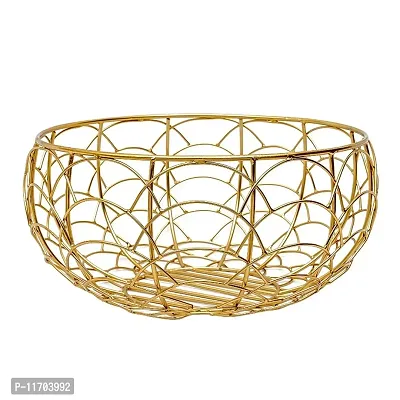 Multi-Purpose Metal Gold Plated Round Wire Decorative Fruit Basket Gifting Bowl Organizer Table Top