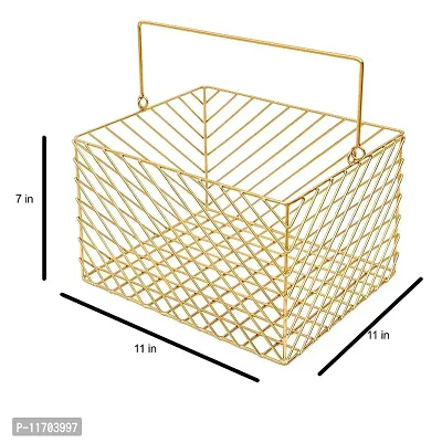 TRENDY HANDICRAFTS Gold Plated Square Wire Metal Basket Decorative Gifting Storage Organizer-thumb0