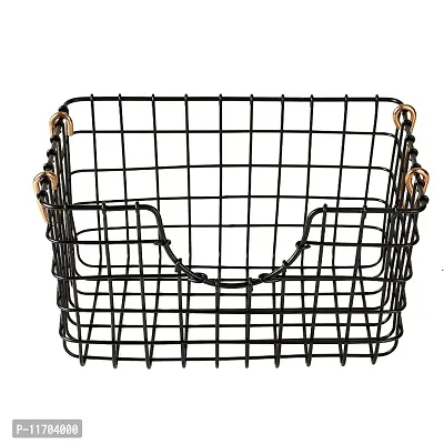 HANDICRAFTS Metal Wire Storage Basket with Copper Handle (11.5 L X 8.5 W X 6.5 H, Medium, Black)-thumb0