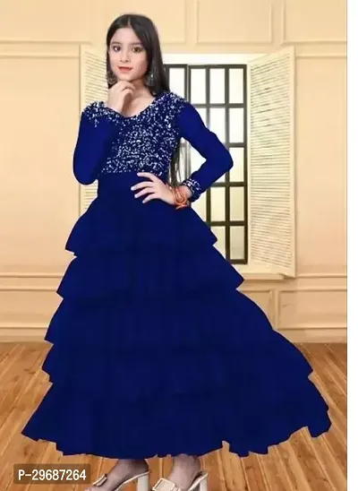 Indo-western Blue Solid Georgette Gown