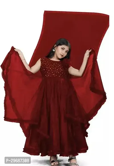 Indo-western Red Solid Georgette Gown-thumb0