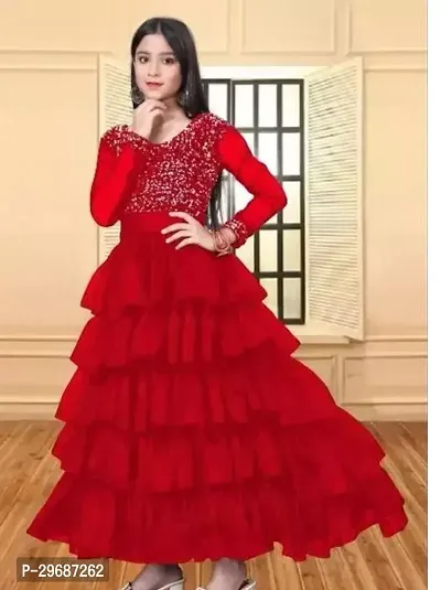 Indo-western Red Solid Georgette Gown