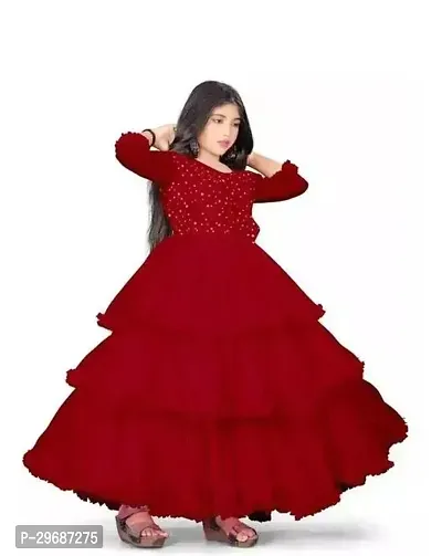 Indo-western Red Solid Georgette Gown-thumb0