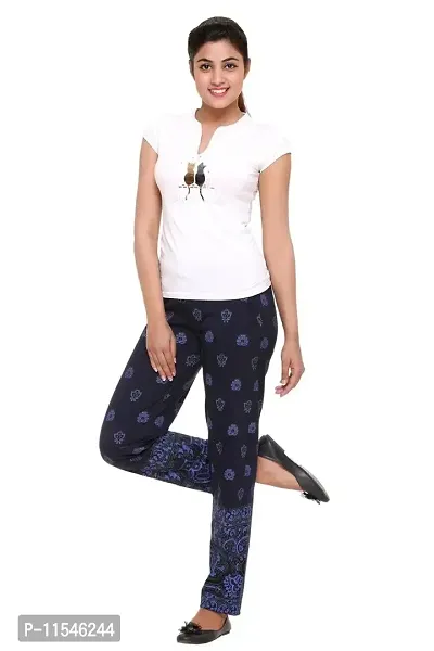 Colors & Blends - Navy Blue- Printed Track Pants for Women -Size S
