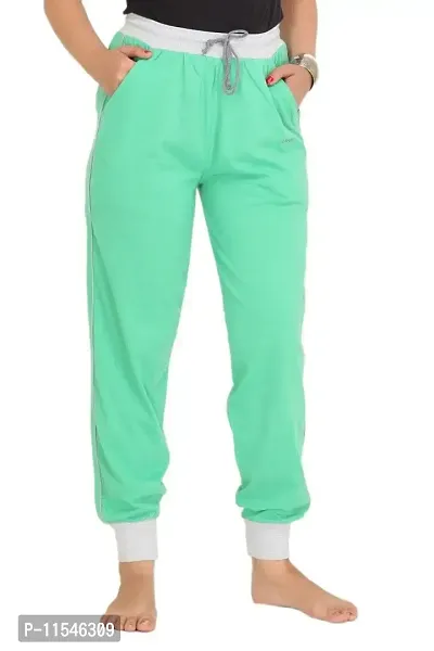 Colors & Blends - Women's Cotton Blend Track Pants with Side Pockets & Rib Bottom