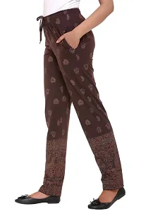 Colors  Blends - Coffee- Printed Track Pants for Women -Size S-thumb2