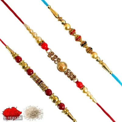 Rakhiya.com Designer Rakhi set of three, Multicolour rakhi, combo of three (set of 3), With Roli Chawal Packet 0017