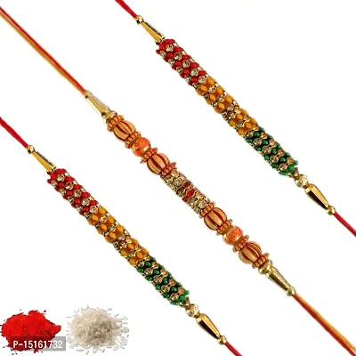 Rakhiya.com Designer Rakhi set of three, Multicolour rakhi, combo of three (set of 3), With Roli Chawal Packet 0216-thumb0