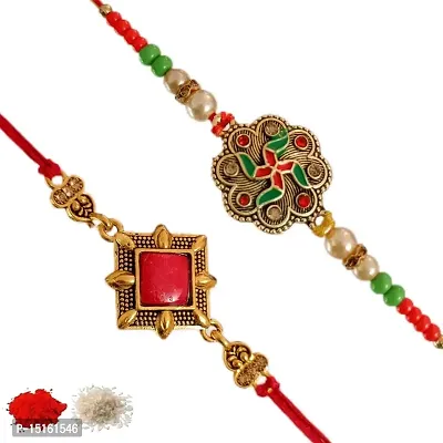 Rakhiya.com Designer Rakhi set of two, Multicolour rakhi, combo of two (set of 2), With Roli Chawal Packet 0954-thumb0