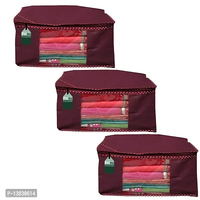 Maroon Saree Covers With Zip Saree Covers For Storage Saree Packing Covers For Wedding (Plain_Maroon) Pack Of 3