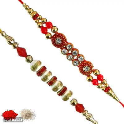 Rakhi set of 2, Rakhiya, Rakhi combo,with roli and chawal packet 203