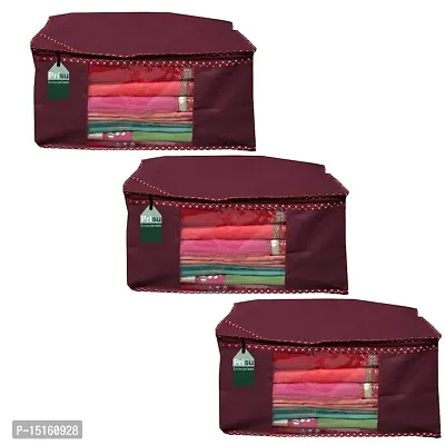 Maroon Saree Covers With Zip | Saree Covers For Storage | Saree Packing Covers For Wedding | (Plain_Maroon) Pack of 3