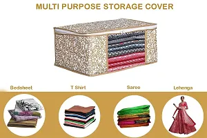 Floweral Saree Covers With Zip | Saree Covers For Storage | Saree Packing Covers For Wedding | (Beige-Flower) Pack of 3-thumb4