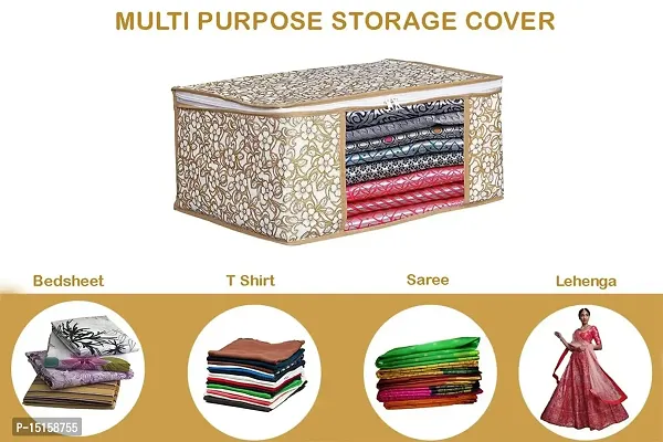 Floweral Saree Covers With Zip | Saree Covers For Storage | Saree Packing Covers For Wedding | (Beige-Flower) Pack of 3-thumb5