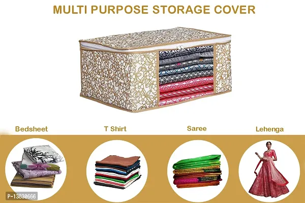 Floweral Saree Covers With Zip Saree Covers For Storage Saree Packing Covers For Wedding (Beige-Flower) Pack Of 5-thumb5