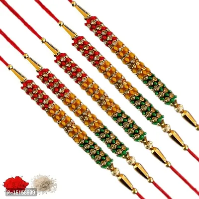 Rakhi Set of 5, Rakhi Set, Rakhi combo of five with Roli-Chawal Packet_14-thumb0