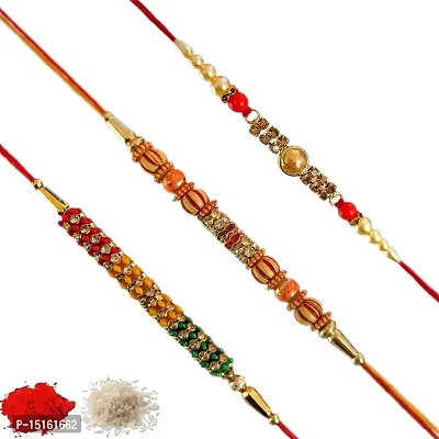 Rakhiya.com Designer Rakhi set of three, Multicolour rakhi, combo of three (set of 3), With Roli Chawal Packet 0211