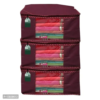 Maroon Saree Covers With Zip Saree Covers For Storage Saree Packing Covers For Wedding (Maroon) Pack Of 3