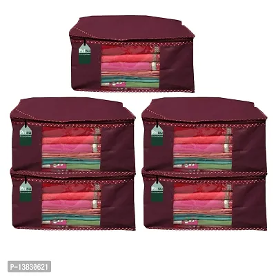 Maroon Saree Covers With Zip Saree Covers For Storage Saree Packing Covers For Wedding (Plain_Maroon) Pack Of 5