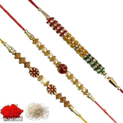 Rakhi set of 3, Rakhiya, Rakhi combo,with roli and chawal packet 90