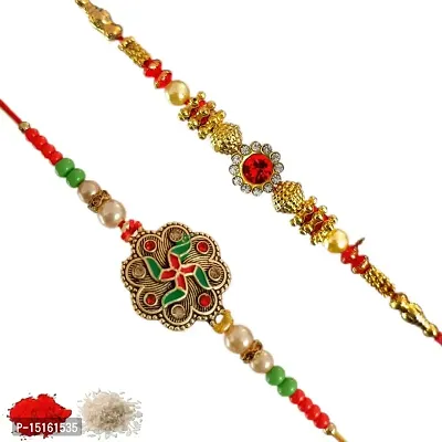 Rakhiya.com Designer Rakhi set of two, Multicolour rakhi, combo of two (set of 2), With Roli Chawal Packet 0027