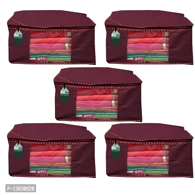 Maroon Saree Covers With Zip Saree Covers For Storage Saree Packing Covers For Wedding (Maroon) Pack Of 5