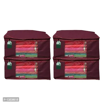 Maroon Saree Covers With Zip Saree Covers For Storage Saree Packing Covers For Wedding (Plain_Maroon) Pack Of 4