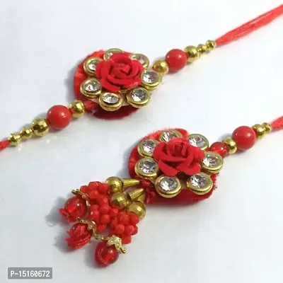 rakhi for brother, rakhiya.com, rakhiya, rakhi, rakhi combo, Premium Red Flower Stone Pair Bhaiya Bhabhi Rakhi-thumb0