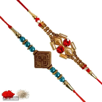 Rakhiya.com Designer Rakhi set of two, Multicolour rakhi, combo of two (set of 2), With Roli Chawal Packet 1098-thumb0