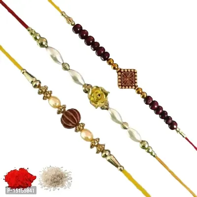 Rakhi set of 3, Rakhiya, Rakhi combo,with roli and chawal packet 40