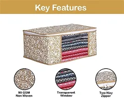 Floweral Saree Covers With Zip | Saree Covers For Storage | Saree Packing Covers For Wedding | (Beige-Flower) Pack of 3-thumb3