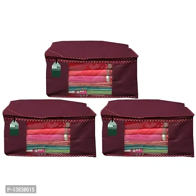 Maroon Saree Covers With Zip Saree Covers For Storage Saree Packing Covers For Wedding (Plain-Maroon) Pack Of 3