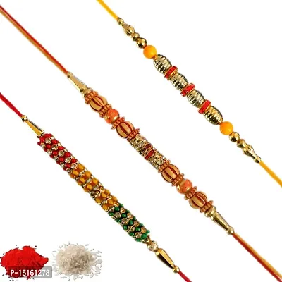 Rakhiya.com Designer Rakhi set of three, Multicolour rakhi, combo of three (set of 3), With Roli Chawal Packet 0219