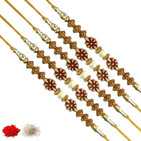 OneStoreIndia Handmade Designer Rakhi (Combo of 6) Plated Designer Pendent, American Diamond, Stone, Pearls and Beads Rakhi for Men Rakhi, Greeting Card and Roli Chawal.RH LBP EE-5