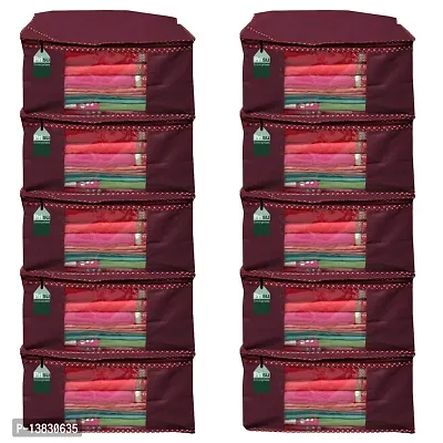 Maroon Saree Covers With Zip Saree Covers For Storage Saree Packing Covers For Wedding (Plain-Maroon) Pack Of 10-thumb0