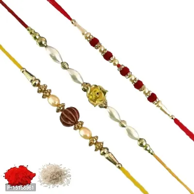 Rakhi set of 3, Rakhiya, Rakhi combo,with roli and chawal packet 33-thumb0