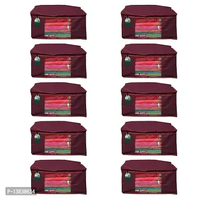 Maroon Saree Covers With Zip Saree Covers For Storage Saree Packing Covers For Wedding (Maroon) Pack Of 10-thumb0