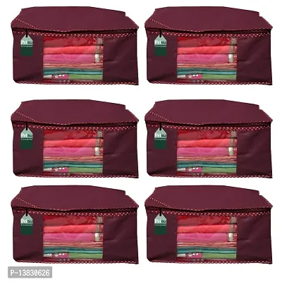 Maroon Saree Covers With Zip Saree Covers For Storage Saree Packing Covers For Wedding (Plain-Maroon) Pack Of 6