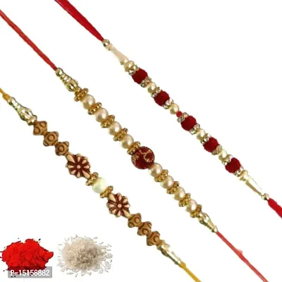 Rakhi set of 3, Rakhiya, Rakhi combo,with roli and chawal packet 84-thumb0