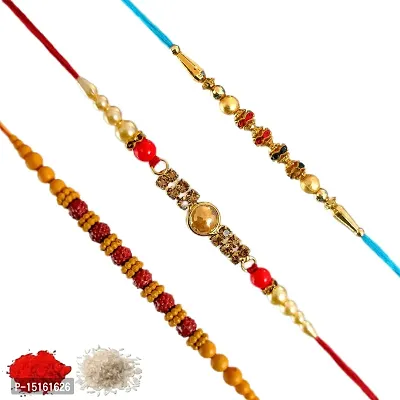 Rakhiya.com Designer Rakhi set of three, Multicolour rakhi, combo of three (set of 3), With Roli Chawal Packet 0139